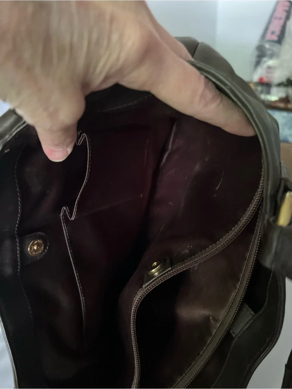 Coach Brown Leather Shoulder Bag with Gold Buckle